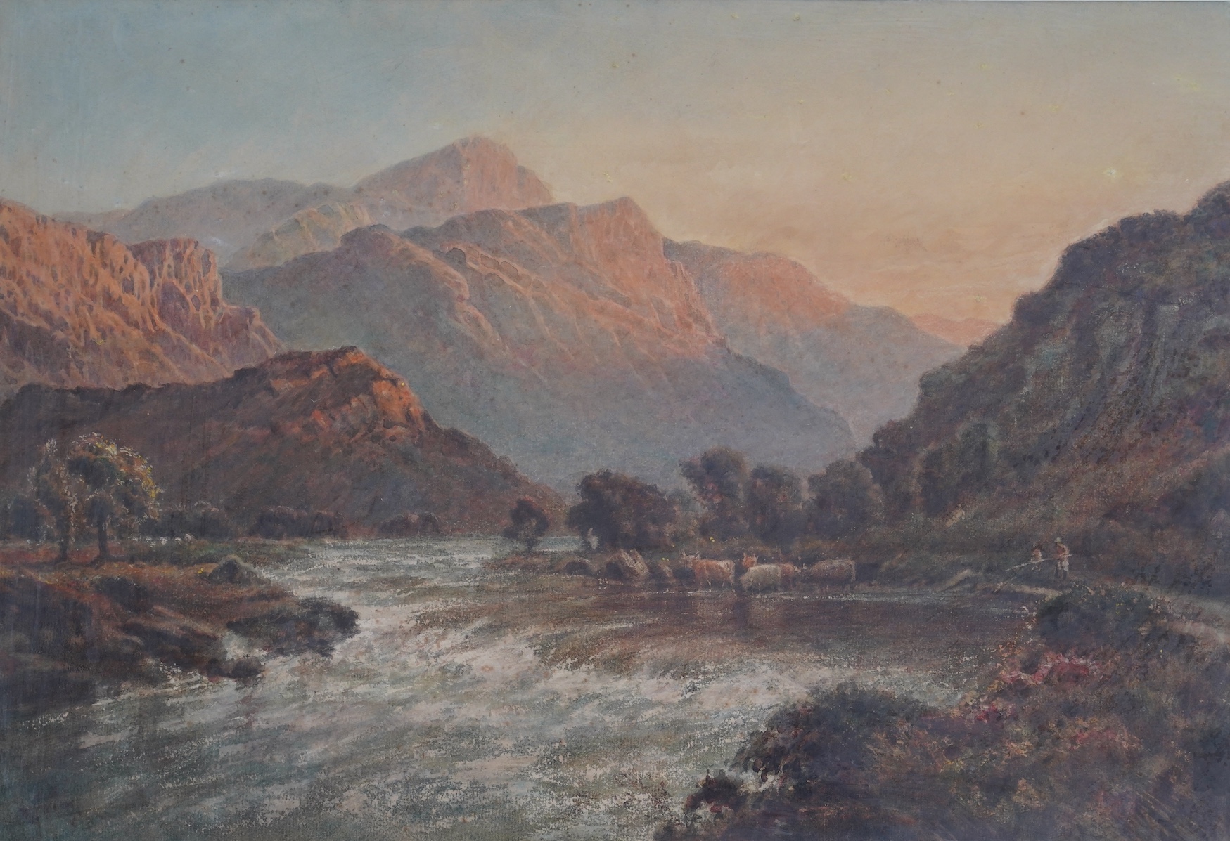 Late 19th / early 20th century English School, watercolour, Mountainous river landscape, 34 x 51cm